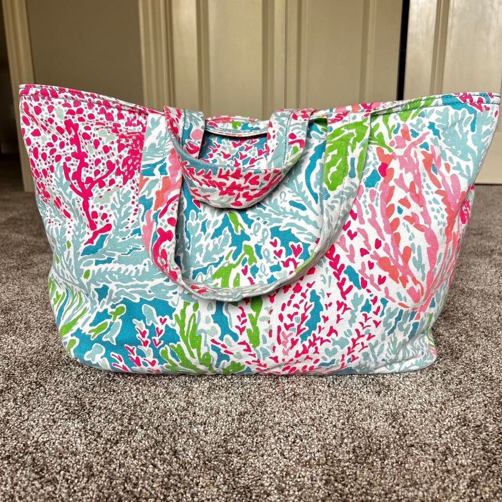 Lilly Pulitzer Lets Cha Cha Tote Bag Coral Reef Beach Coastal Preppy Y2K Resort